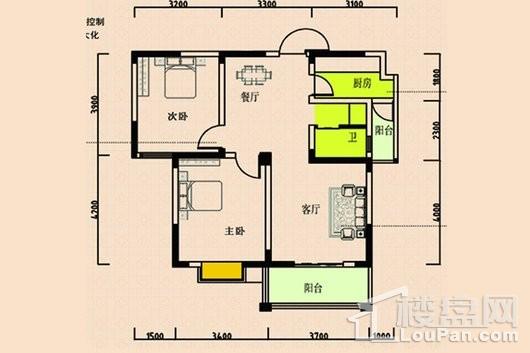 和平花园A1户型-2室-2厅-89.34平米 2室1厅1卫1厨