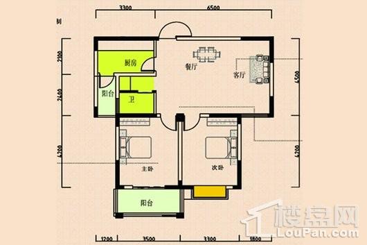 和平花园A3户型-2室-2厅-95.86平米 2室2厅1卫1厨