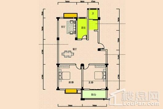 和平花园C1户型-2室-2厅-102.21平米 2室2厅1卫1厨