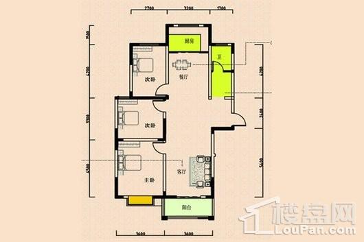 和平花园D5户型-3室-2厅-124.66平米 3室2厅1卫1厨