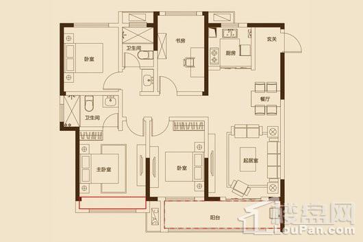 明月港湾雅苑E户型127㎡四室两厅两卫 4室2厅2卫1厨