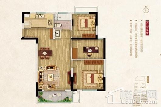 长江熙岸孔雀城M3户型 3室2厅1卫1厨