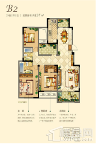 溧阳金峰新城B2户型三室两厅两卫 3室2厅2卫