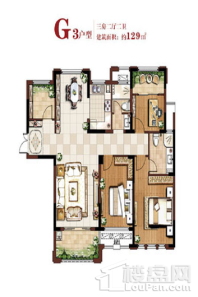 金峰·凤麟府G3户型三房两厅两卫 3室2厅2卫