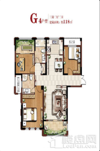 金峰·凤麟府G4户型三房二厅二卫 3室2厅2卫