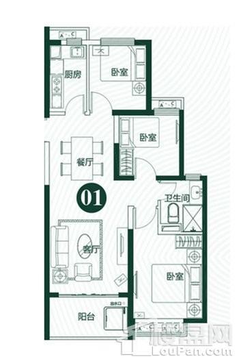 泉州恒大翡翠龙庭1#01、05户型 3室2厅1卫1厨