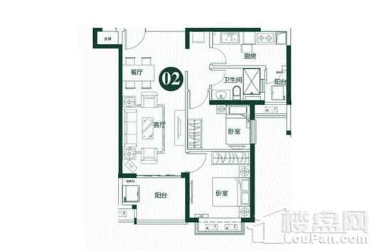 泉州恒大翡翠龙庭3#02、03户型 2室2厅1卫1厨