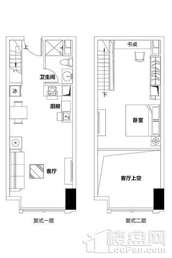 泉州恒大都市广场1单元复式公寓A、C户型 1室2厅1卫1厨