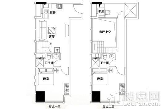 泉州恒大都市广场1单元复式公寓D、E户型 2室1厅2卫1厨