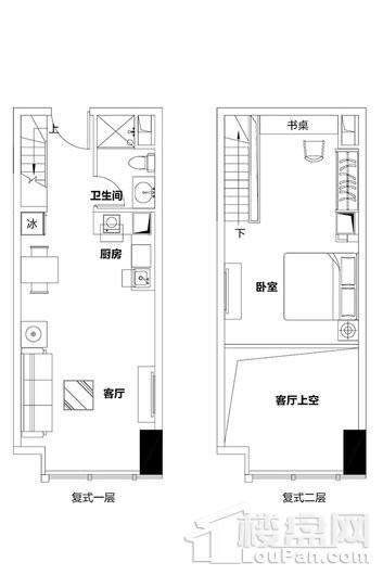 泉州恒大都市广场2单元复式公寓A、F、G户型 1室1厅1卫1厨
