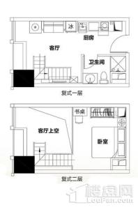 泉州恒大都市广场2单元复式公寓H户型 1室1厅1卫1厨