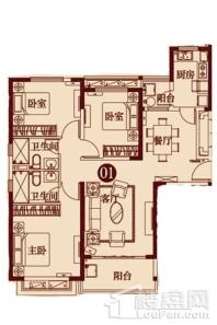 泉州恒大御景湾1号楼01户型 3室2厅2卫1厨