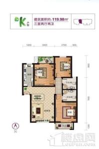 龙云香堤2#119.98户型 3室2厅2卫1厨