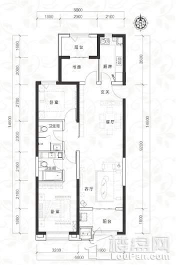 当代MOMA沿湖城1#4#115平米户型 3室2厅2卫1厨