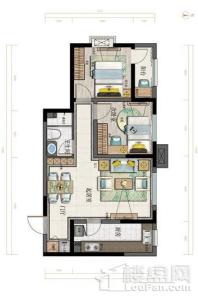 鹏程佳园A8户型 2室2厅1卫1厨