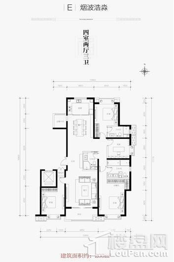 泰禾金尊府E户型 4室2厅3卫1厨