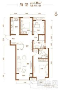 海尔地产国际广场海玺户型 3室2厅2卫1厨