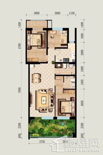 海唐罗马花园122平米户型 3室2厅2卫1厨