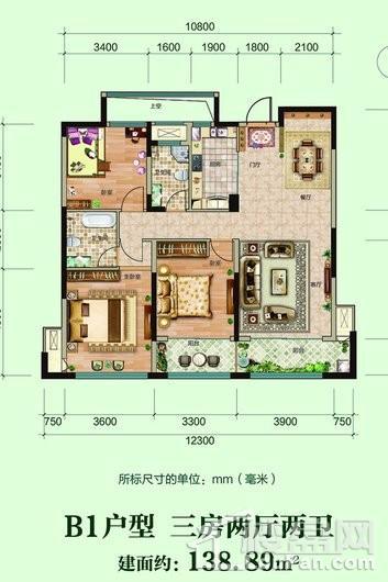 润景·园著B1户型 3室2厅2卫1厨