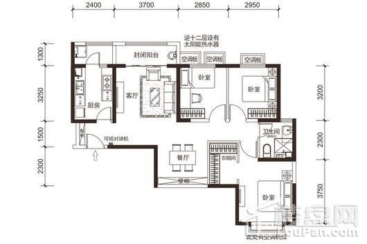 太原恒大城3#1-1户型 3室2厅1卫1厨