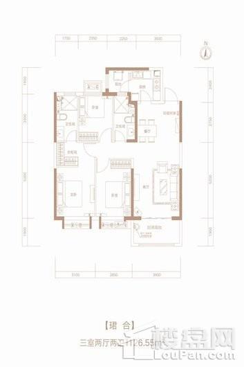恒大青运城126.55㎡户型 3室2厅2卫1厨