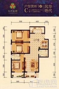 天河美郡1#C户型 3室2厅2卫1厨