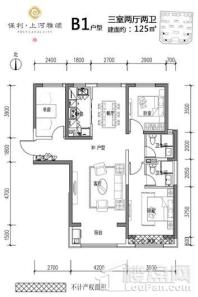 保利上河雅颂B1户型图 3室2厅2卫1厨