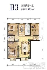 蓝天·欢乐颂B3户型114㎡三室两厅一卫 3室2厅1卫1厨