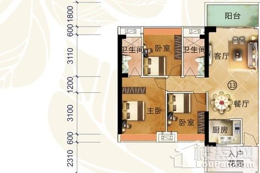 京源·上景7栋4单元13号房115㎡三房两厅两卫 3室2厅2卫1厨
