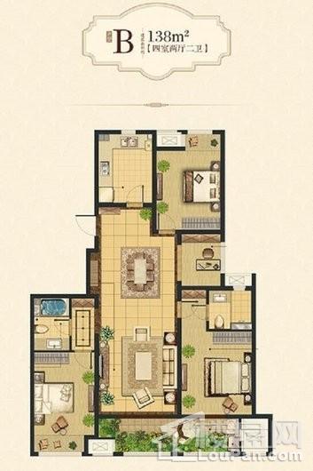 溪栖庄园B户型138㎡ 4室2厅2卫1厨