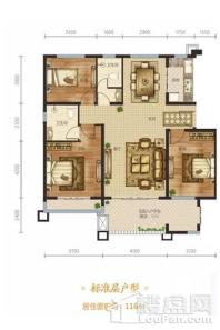 奥冠水悦龙庭洋房116平户型 3室2厅1厨