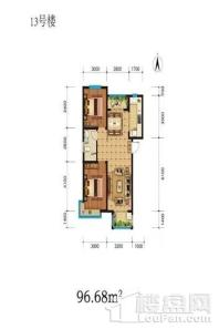 雅都园13#96.68平两室户型 2室2厅1卫1厨
