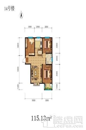 雅都园14#115.13平三室户型 3室2厅1卫1厨