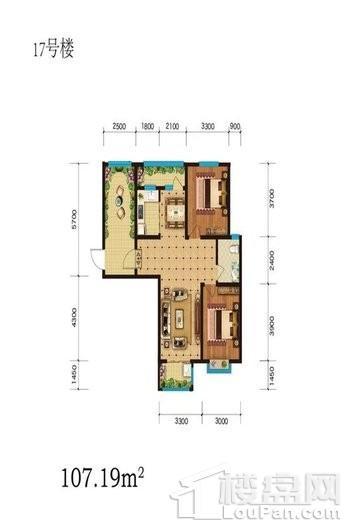 雅都园17#107.19平两室户型 2室2厅1卫1厨