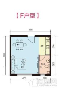 晶彩中心·小时代F户型 1室1厅1卫1厨