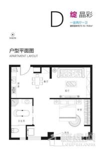 晶彩中心·小时代D座D户型 1室2厅1卫1厨