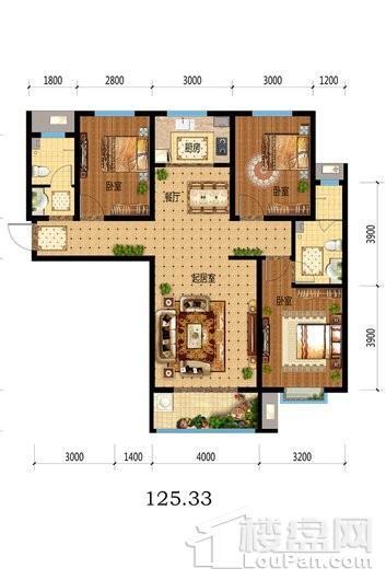 福临名邸8#10#建面125.33平户型 3室2厅2卫1厨