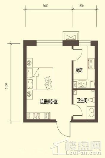 卓达太阳城青年之都E户型 1室1厅1卫1厨