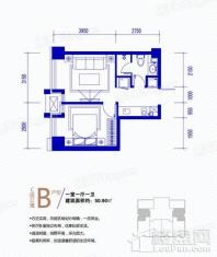 厚德中央锦城C座公寓B户型 1室1厅1卫1厨