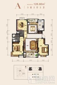 大尚华府126.8平米户型 3室2厅2卫1厨