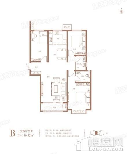 润江正定壹號院4#B户型 3室2厅2卫1厨