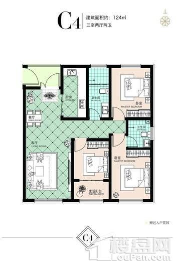 启航小镇C4户型 3室2厅2卫1厨