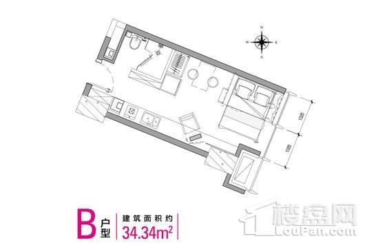 新源蜂巢21-25层公寓B户型图 1室1厅1卫1厨