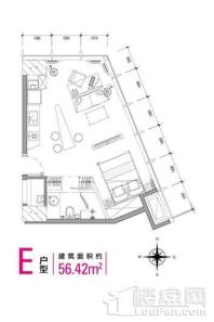 新源蜂巢21-25层公寓E户型图 1室1厅1卫1厨