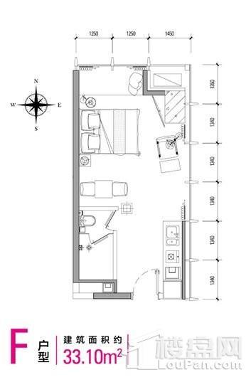 新源蜂巢21-25层公寓F户型图 1室1厅1卫1厨