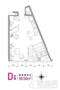 新源蜂巢26-29层公寓D户型图 1室1厅1卫1厨