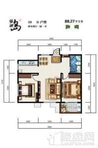 五指山绿洲岛3#D户型 2室2厅1卫1厨