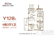 碧桂园·海上大都会Y128户型 4室2厅1卫1厨