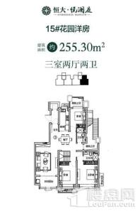 恒大悦澜庭15#花园洋房一层225㎡户型 3室2厅2卫1厨