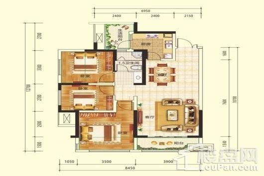 城投文曲新座建筑面积约97平米三室两厅1.5卫 3室2厅1卫1厨